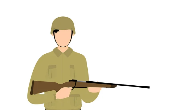 Männliche Soldatenpose Wache Mit Gewehr — Stockvektor