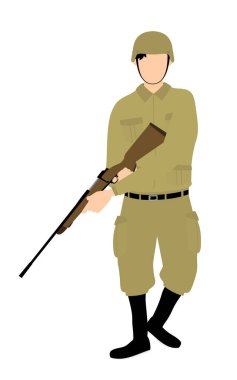 Erkek asker tüfeğini indiriyor, savaş ya da vahşi bir oyun..