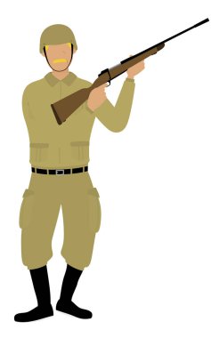 Erkek asker elinde bir tüfek, savaş ya da vahşi bir oyun..