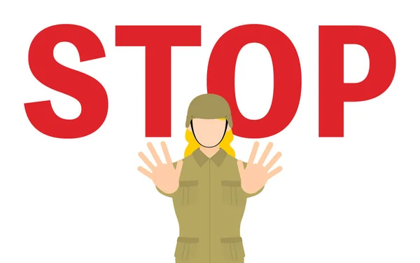 Stop Női Katona Hogy Gesztus Tilalmat Vagy Korlátozást — Stock Vector