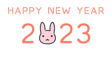 2023 Tavşan Yeni Yıl kartı, basit şirin tavşan.