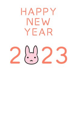 2023 Tavşan Yeni Yıl kartı, basit şirin tavşan.