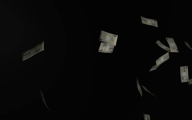 3DCG 10,000 yen ve para dansı (siyah arkaplan)