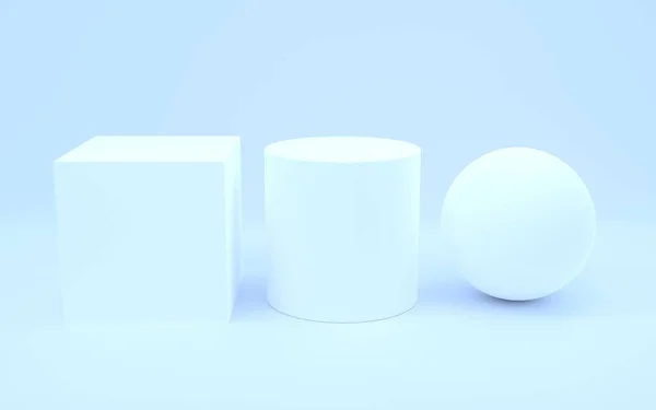 3Dcg Geometric Shapes Pale Plaster Cubes Cylinders Spheres — Stock Photo, Image