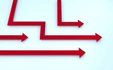 3DCG iş görüntüsü, engelleri atlatmak ve hedefe doğru ilerlemek Kırmızı ok dönerken ilerlemek