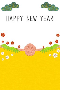 Tavşan 2023 yılı için yeni yıl kartları, çam, bambu, erik ve mizuhiki..