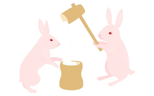 Rabbit Using Pestle Mortar Make Rice Cakes Rice Cakes Stretch — Archivo Imágenes Vectoriales