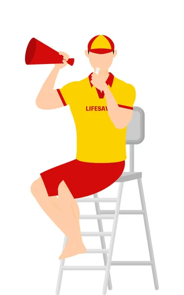 Male Lifesavers Poses Whistle Watchtower — Image vectorielle