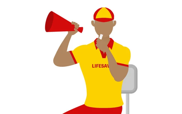 Senior Male Lifesavers Poses Whistle Watchtower — Stock Vector