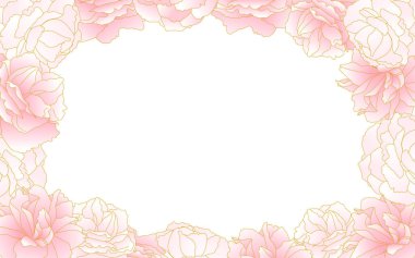 Spring flowers and plants, framed with light pink gradient double cherry blossom (peony cherry blossom)