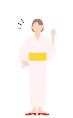 Yukata giymiş bir kadın, neşeli, cesur bir poz!