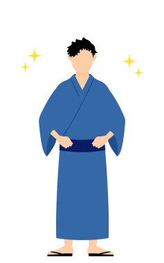 Yukata 'daki adam, Obi' ye el, parıltılı.