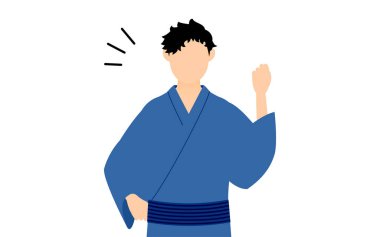 Yukata giyen adam, neşeli, cesur duruş.!