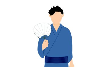 Yukata 'daki adam, fan Fanning, daha soğuk hava görüntüsü..