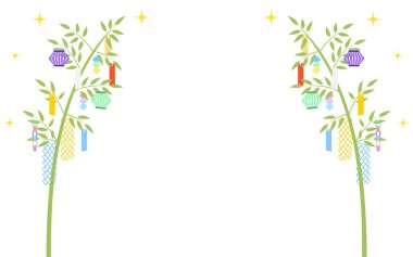 Tanabata Festivali, kağıt şeritleriyle süslenmiş bambu yaprakları, kopyalama alanı