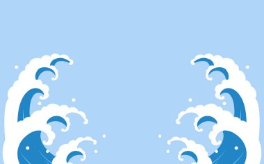 Basit Japon dalgalı denizi, mavi arkaplan.