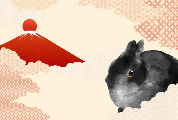 Ιαπωνική Κάρτα Πρωτοχρονιάς Για Έτος Του Κουνελιού 2023 Ιαπωνικό Φόντο — Διανυσματικό Αρχείο
