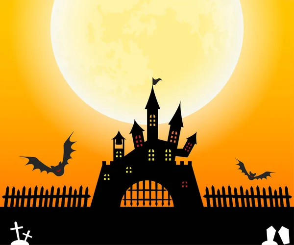 Banner Halloween Común Para Teléfonos Inteligentes Castillo Murciélagos Luna Llena — Vector de stock