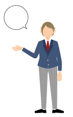 Cinsiyetsiz, spor ceketli, konuş benimle (konuşma baloncuğu ile))