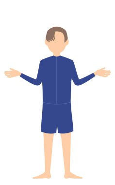 Cinsiyetsiz öğrenci, cinsiyetsiz mayo giymiş, kollarını açmış jestler yapıyor..