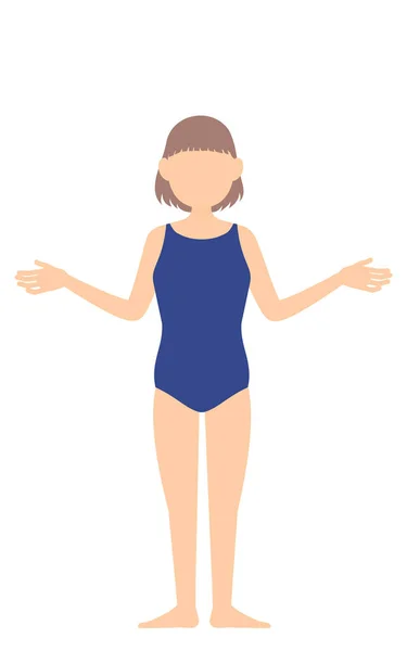 女学生 穿着泳衣 张开双臂的姿势 — 图库矢量图片