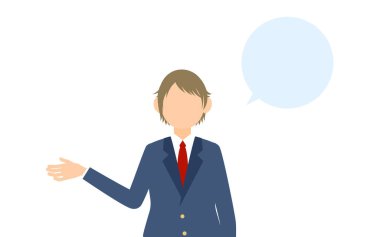 Cinsiyetsiz, spor ceketli, konuş benimle (konuşma baloncuğu ile))