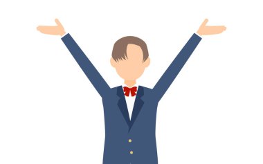 Cinsiyetsiz, ceketsiz, kollarını açmış selam veren bir jest.