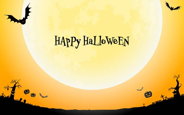 Halloween Poster Vollmond Fledermäuse Und Jack Laternen — Stockvektor