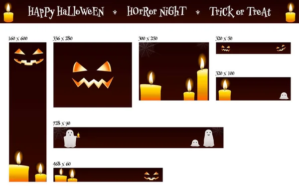 Conjunto Pancartas Halloween Linternas Jack Velas Fantasmas — Vector de stock