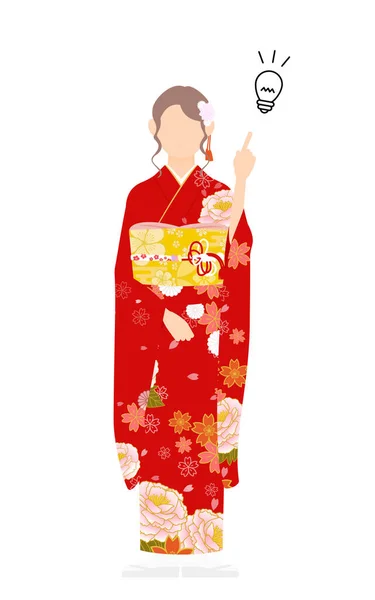 Kimonolu Bir Kadın Uzun Kollu Bir Kimono Giyiyor Şaret Ediyor — Stok Vektör