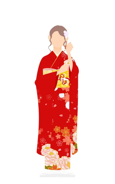 Женщина Кимоно Фурисоде Кимоно Длинными Рукавами — стоковый вектор