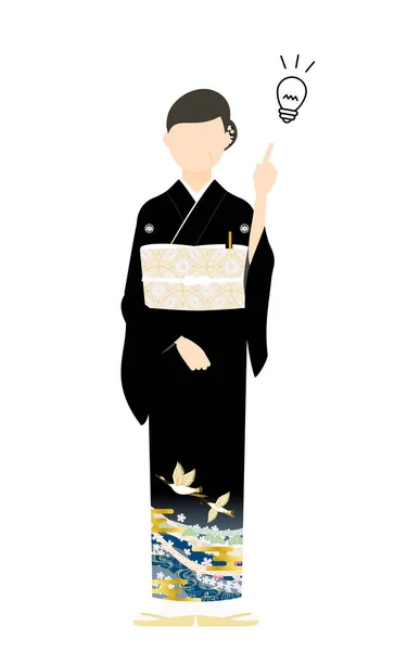 Kurotomesode Kıdemli Bir Kadın Kimono Giyinmiş Poz Veriyor Danışmanlık Yapıyor — Stok Vektör