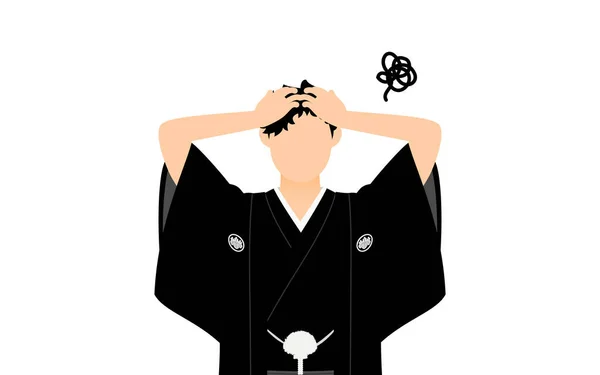 Hombre Kimono Llevando Hakama Cresta Preocúpate Con Cabeza — Vector de stock