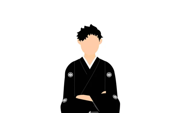 Man Kimono Wearing Crested Hakama Fold One Arms — Stock Vector