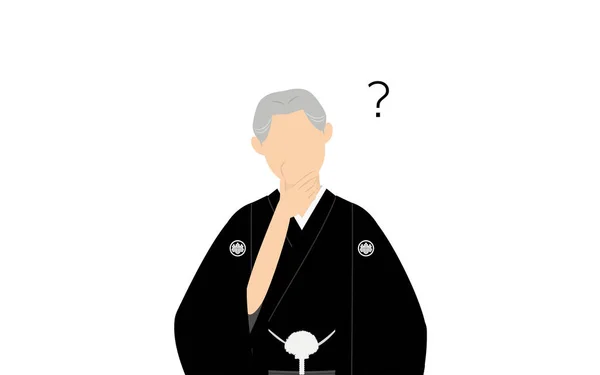 Hombre Mayor Kimono Con Hakama Cresta Tiene Dudas — Vector de stock