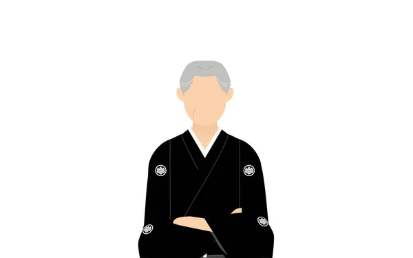 Een Oudere Man Kimono Draagt Een Hakama Met Een Kam — Stockvector