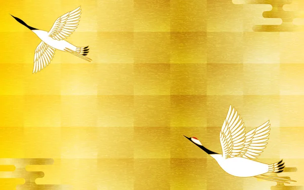 日本传统背景材料 金叶风格 鹤和日本花纹 — 图库矢量图片