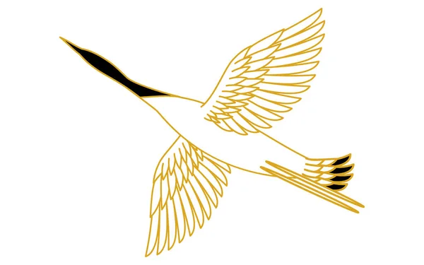 Japanischer Stil Linienzeichnung Von Kranichen Die Ihre Flügel Ausbreiten Und — Stockvektor
