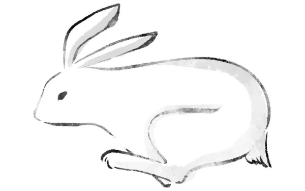 Ink Painting Line Drawing Running Rabbit — 图库矢量图片