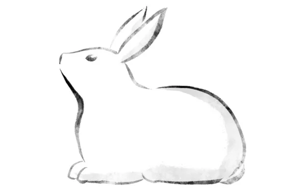 Ink Painting Line Drawing Rabbit Looking While Sitting — Image vectorielle
