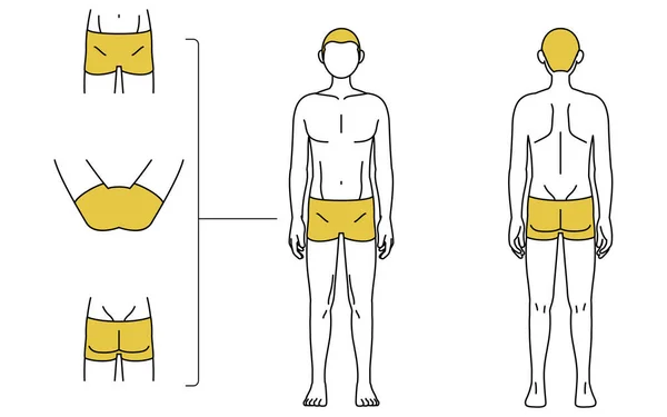 Men Hair Removal Full Body Front Back Vio Area Guide — ストックベクタ