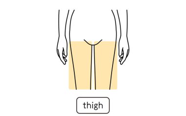 Illustration of female hair removal by part, above the knee