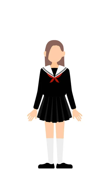 Girl Wearing School Sailor Uniform Stand Upright — Vector de stock