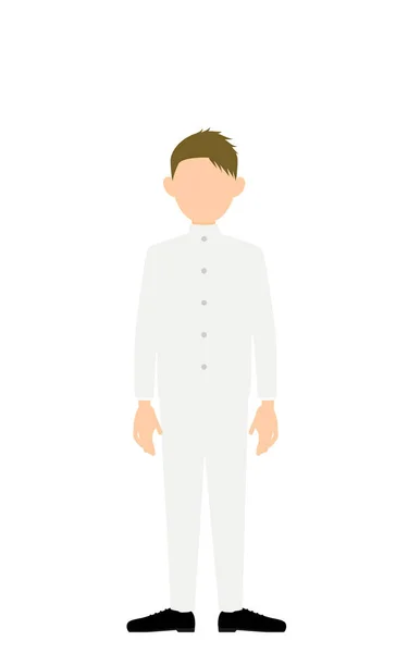 Boy Wearing White School Uniform Stand Upright — Stock Vector