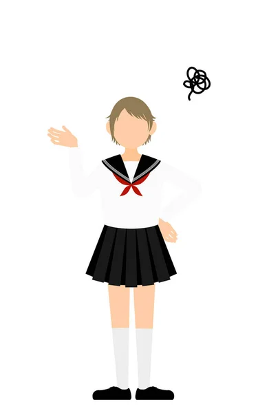 Girl Wearing White School Sailor Uniform Sighing Hands Hips Distress — Vettoriale Stock