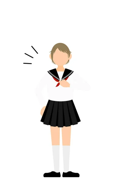 Girl Wearing White School Sailor Uniform Leave Beat Chest — Stok Vektör