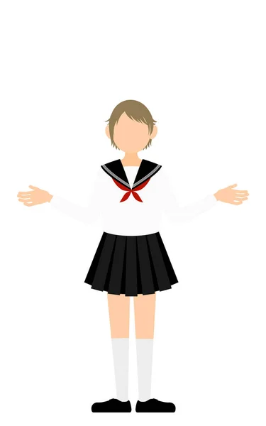 Girl Wearing White School Sailor Uniform Gestures Outstretched Arms — Stock vektor