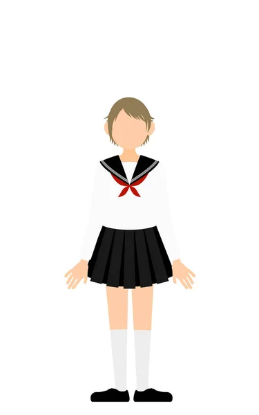 Girl Wearing White School Sailor Uniform Stand Upright — 图库矢量图片