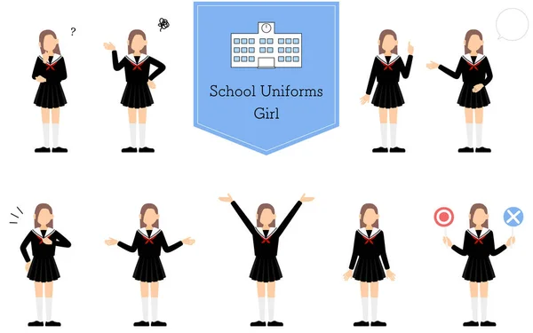Girl Wearing School Sailor Uniform Posed Set Questioning Embarrassment Pointing — Archivo Imágenes Vectoriales