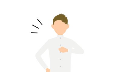 Boy wearing white school uniform, Leave it to me to beat my chest.